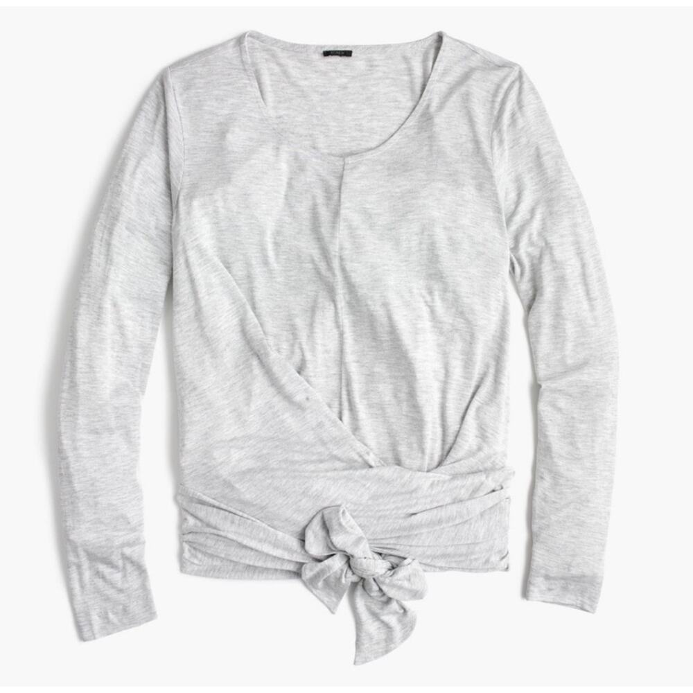 NWT J.Crew Womens Tie Front Crewneck Long Sleeve Tee Top Size S Heathered‎ Gray